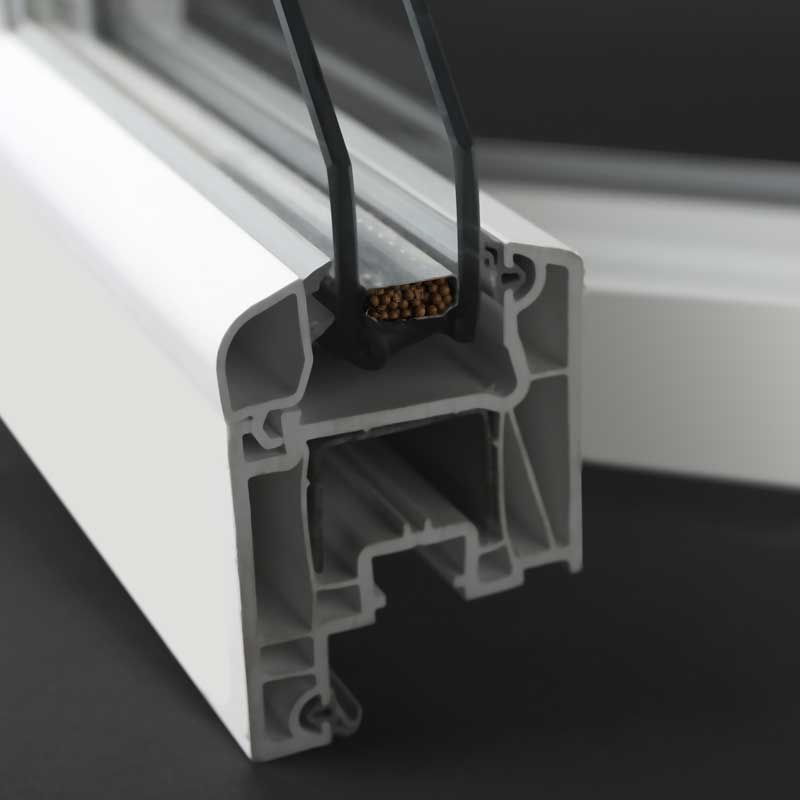 A cross section of a window casement.